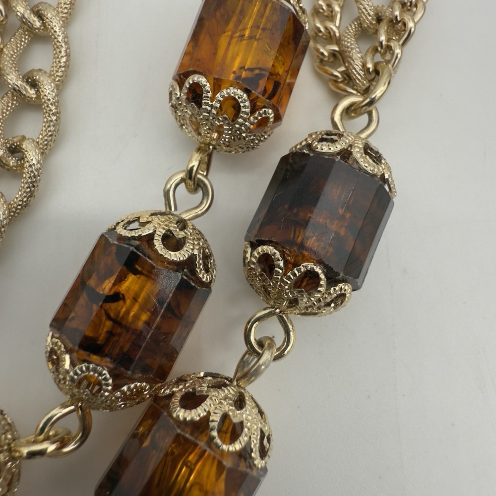 Vintage Sarah Coventry Necklace Faux Amber Golden Lanterns 70s Flapper Length